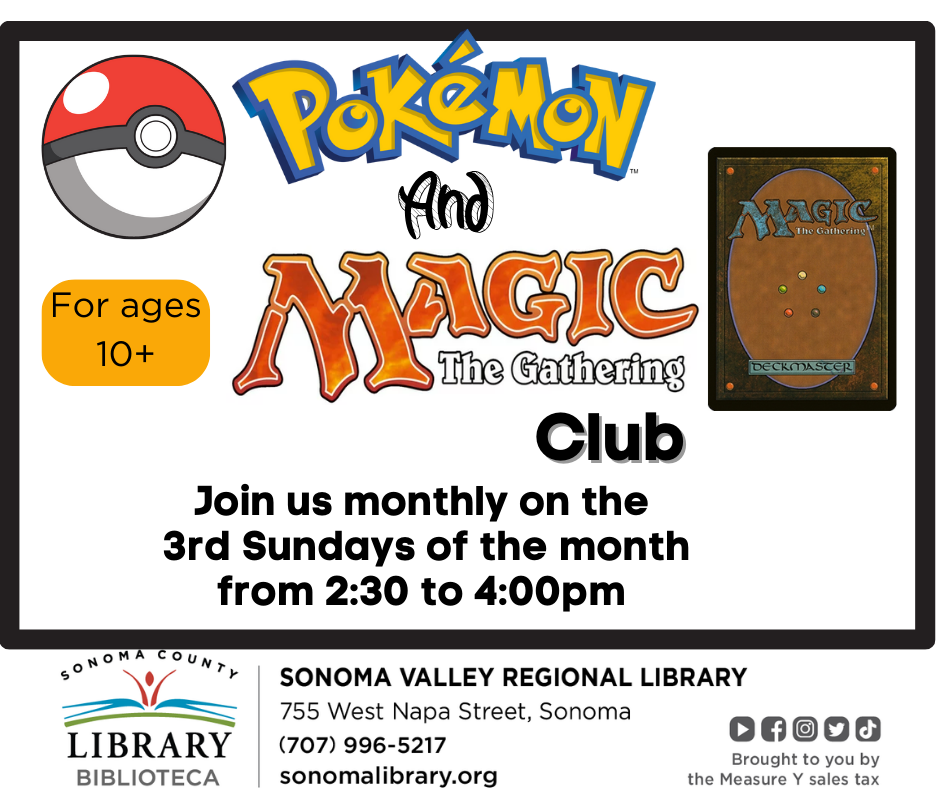 TCG Club at Sonoma Valley Library flier