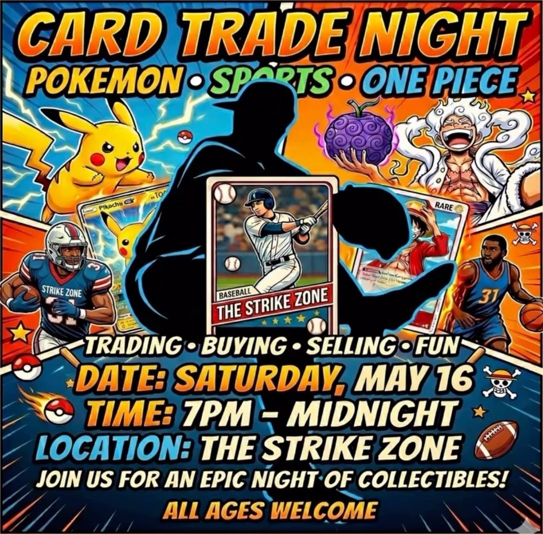 The Strike Zone Card Trade Night flier