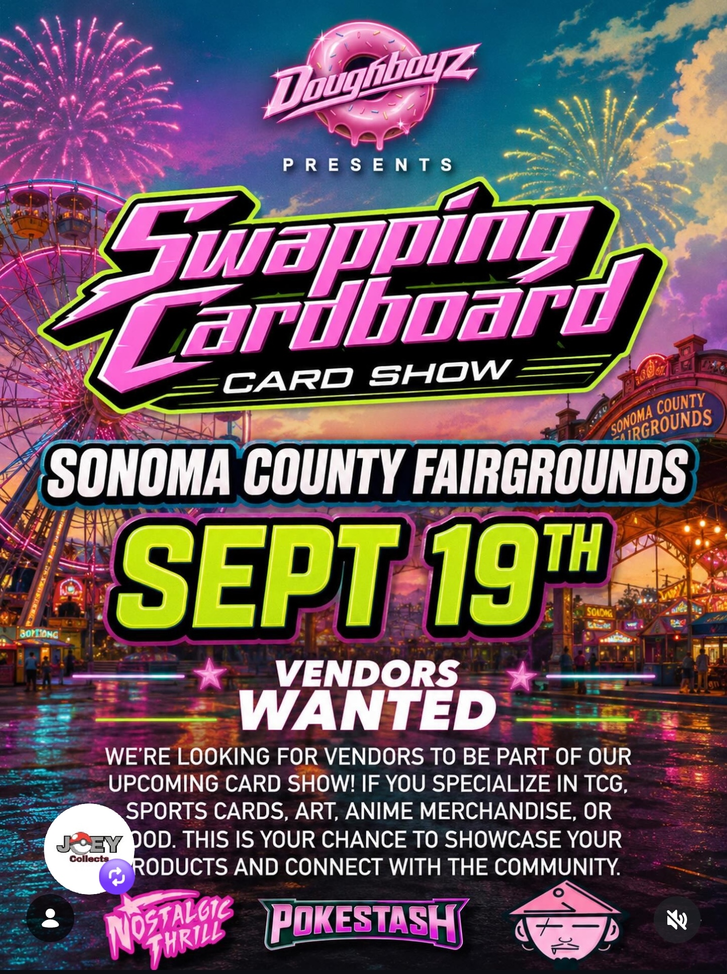 Swapping Cardboard Card Show at Sonoma County Fairgrounds flier